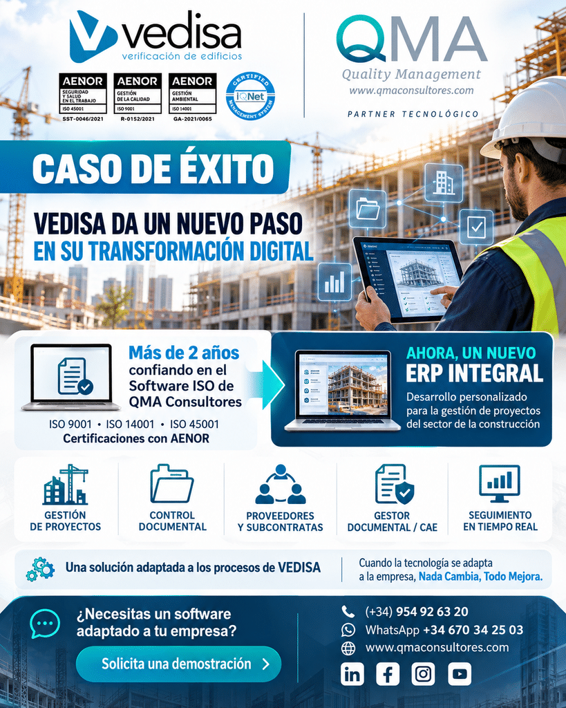VERIFICACIÓN DE EDIFICIOS, S.A. vuelve a confiar en QMA Consultores para evolucionar de ISO 9001 a un nuevo ERP integral.